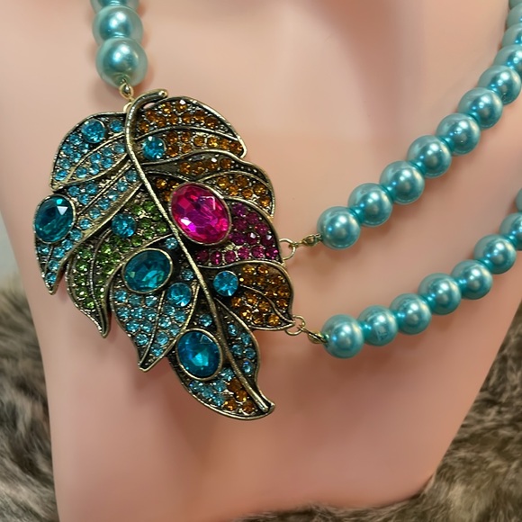 NEW statement necklace Turquoise pearl beads Multicolored FOCAL piece & earrings - Picture 6 of 11